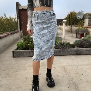 80s acid wash denim pencil skirt